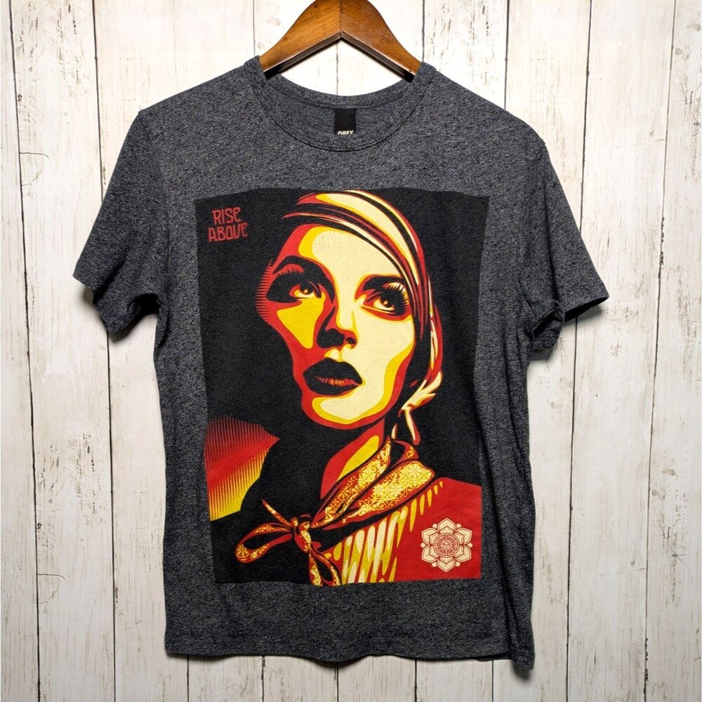 Obey Rise Above Propaganda Graphic Tee Gray Size Medium Early 2010s Street Skate